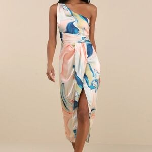 Lulus One-Shoulder Abstract Multicolor Dress